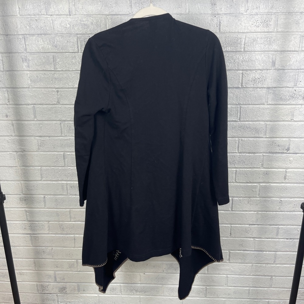 XCVI Black Embroidered Open Front‎ Waterfall Cardigan Womens M Boho Lagenlook - Picture 2 of 9